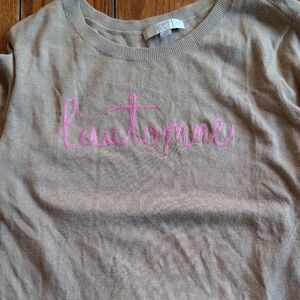 LOFT Taupe Top with Pink Script